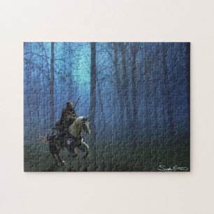 Fantasy Medieval Knight om Horseback i Moonlight Pussel