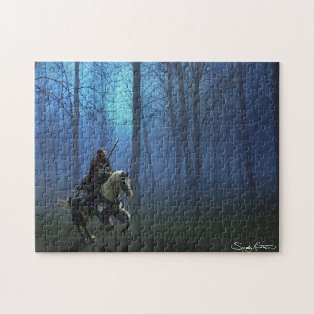 Fantasy Medieval Knight om Horseback i Moonlight Pussel (Horisontell)