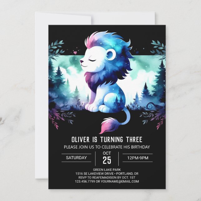 Fantasy Minimalist Lejon Birthday Inbjudningar (Framsida)