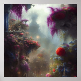 Fantasy Misty Rainy Magic Garden liggande Poster