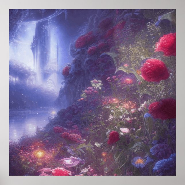 Fantasy Misty Rainy Magic Garden River Landcape Poster (Framsidan)