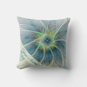Fantasy Modern Art Blue Grönt Flower Namn Kudde