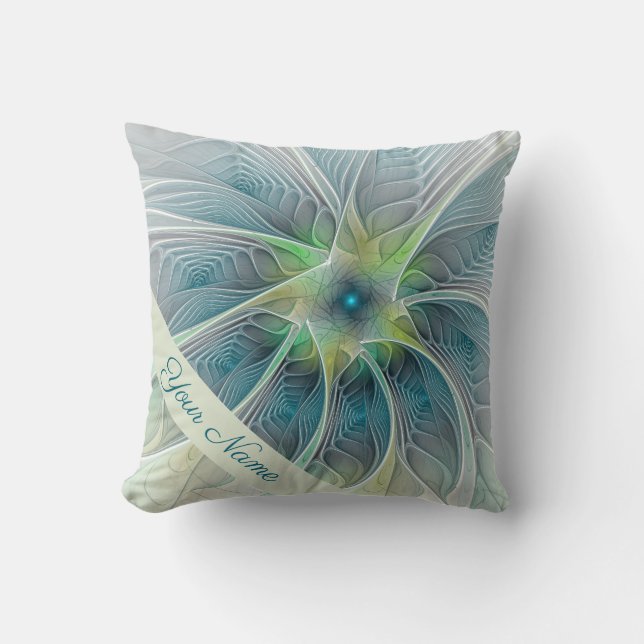 Fantasy Modern Art Blue Grönt Flower Namn Kudde (Framsida)