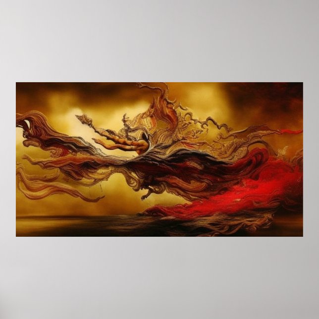 Fantasy modern art guld röd poster (Framsidan)