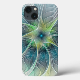 Fantasy Modern Blue Grönt Fractal Flower