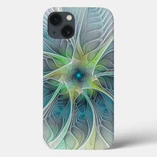 Fantasy Modern Blue Grönt Fractal Flower