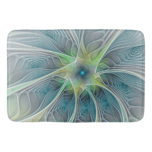 Fantasy Modern Blue Grönt Fractal Flower Badrumsmatta
