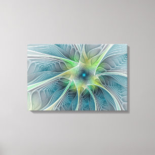 Fantasy Modern Blue Grönt Fractal Flower Canvastryck