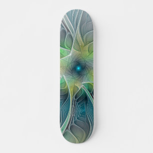 Fantasy Modern Blue Grönt Fractal Flower Mini Skateboard Bräda 18,5 Cm