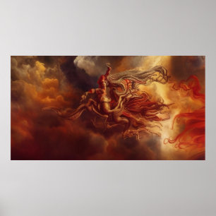 Fantasy modern konst guld röda moln poster