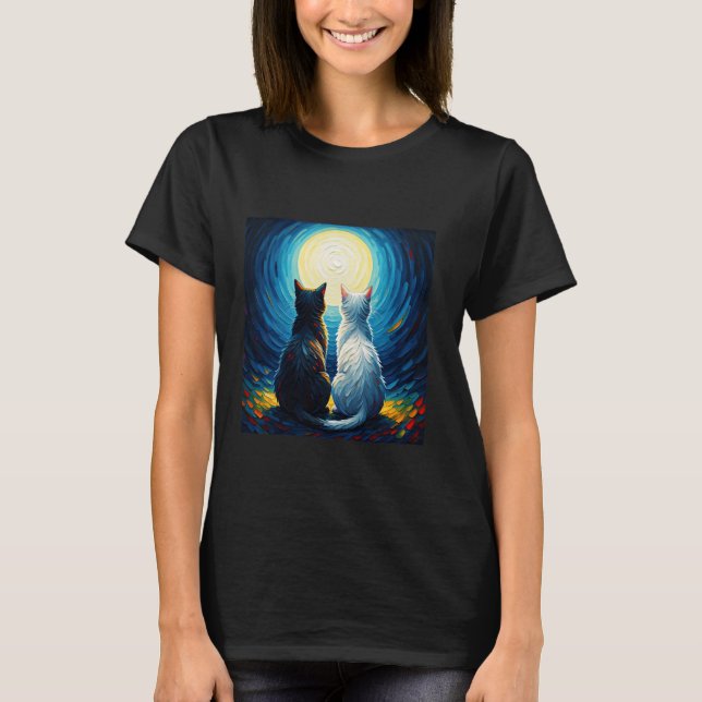 Fantasy Moon Två Katter T Shirt (Framsida)