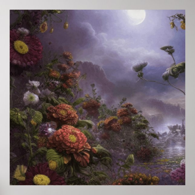 Fantasy Moonlight Magic Garden liggande Poster (Framsidan)