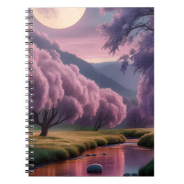 Fantasy Moonlit River Dreamscape Illustration Anteckningsbok