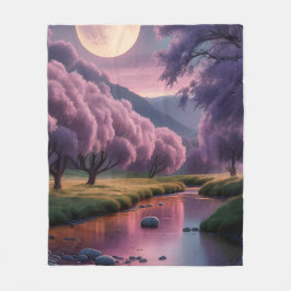 Fantasy Moonlit River Dreamscape Illustration Fleecefilt