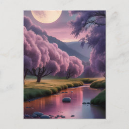 Fantasy Moonlit River Dreamscape Illustration Vykort