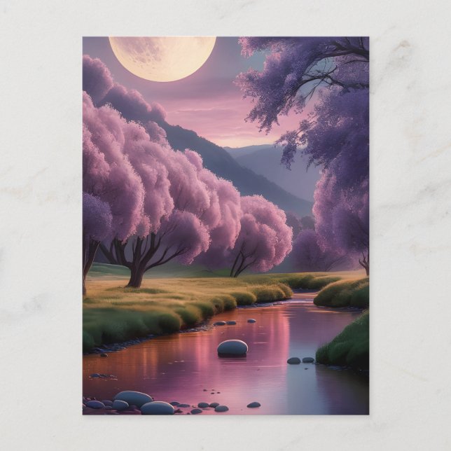 Fantasy Moonlit River Dreamscape Illustration Vykort (Framsida)