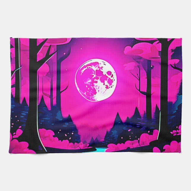 Fantasy Moonlit Skogen Art Kökshandduk (Horisontell)