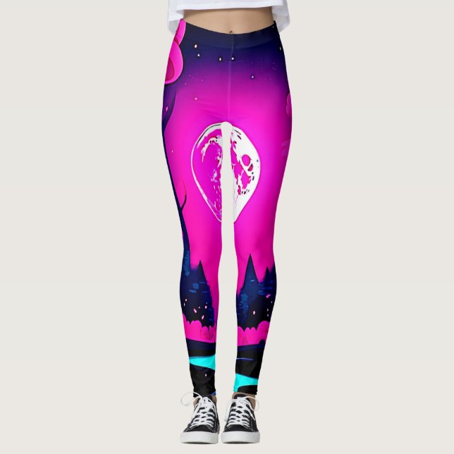 Fantasy Moonlit Skogen Art Leggings (Framsida)