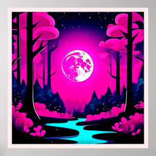 Fantasy Moonlit Skogen Art Poster