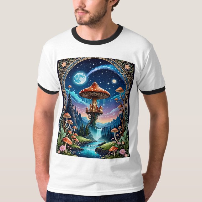 Fantasy Mushroom Castle Dreamscape T-Shirt (Framsida)