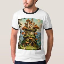 Fantasy Mushroom Castle på Cliffside T-Shirt