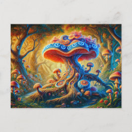 Fantasy Mushroom Garden Psychedelic Colors Vykort