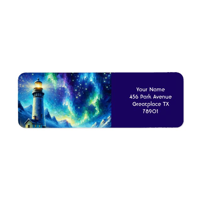 Fantasy Mysig fyr Snöig strand Returadress Etikett (Framsidan)