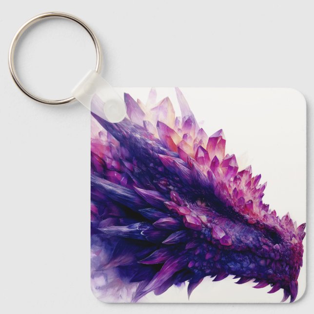 Fantasy Mystisk Amethyst Kristall Drakdjur Nyckelring (Framsida)