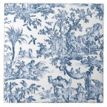 Fantasy Mythical Creatures Vintage Toile Blue Kakelplatta<br><div class="desc">Den vita vintagen mönster har mytiska fåglar,  beaster och figurer i ett fantasinlandskap i blått på vit bakgrund.</div>