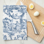 Fantasy Mythical Creatures Vintage Toile Blue Kökshandduk<br><div class="desc">Den vita vintagen mönster har mytiska fåglar,  beaster och figurer i ett fantasinlandskap i blått på vit bakgrund.</div>