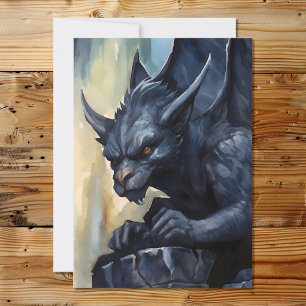 Fantasy Myttologisk Svart Gargoyle Julkort