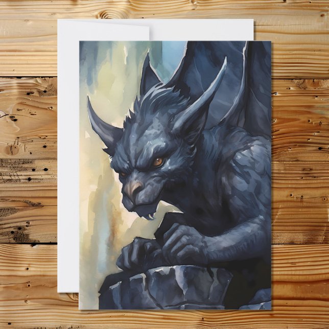 Fantasy Myttologisk Svart Gargoyle Julkort (Skapare uppladdad)