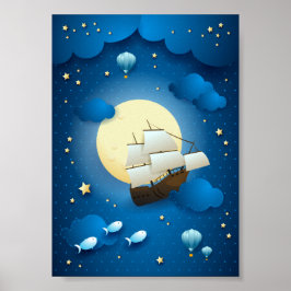 Fantasy Natt med flygande fartyg Poster