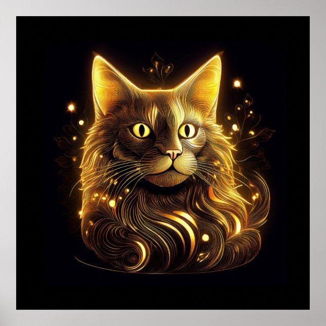Fantasy Neon Gold Cat Poster (Framsidan)