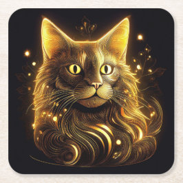 Fantasy Neon Guld Cat Underlägg Papper Kvadrat