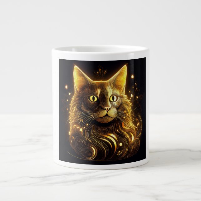 Fantasy neon guld katt jumbo mugg (Framsidan)