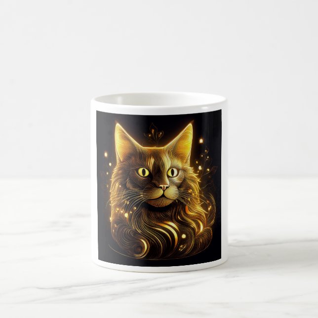 Fantasy neon guld katt kaffemugg (Center)
