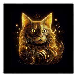 Fantasy neon guld katt perfect poster