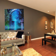 Fantasy Night Blue Light Stretdragen Kanvastryck