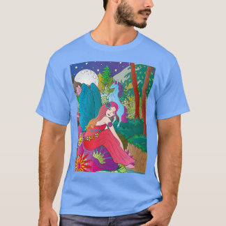 Fantasy night time scen of unicorn and fairy in t shirt
