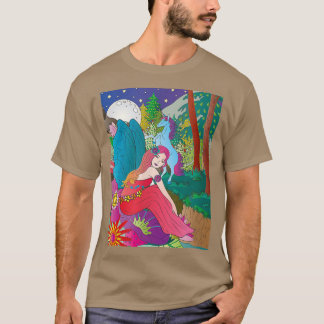 Fantasy night time scen of unicorn and fairy in t shirt