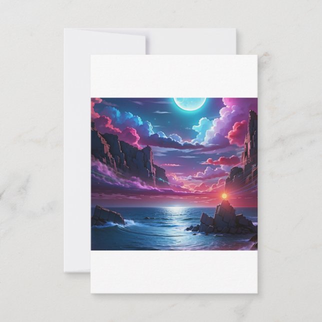 Fantasy Ocean Solnedgång Strand Bröllopsinbjudan Inbjudningar (Framsida)