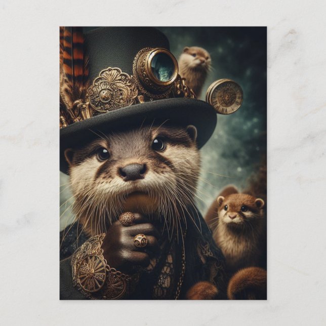 Fantasy Otter Steampunk Vykort (Framsida)