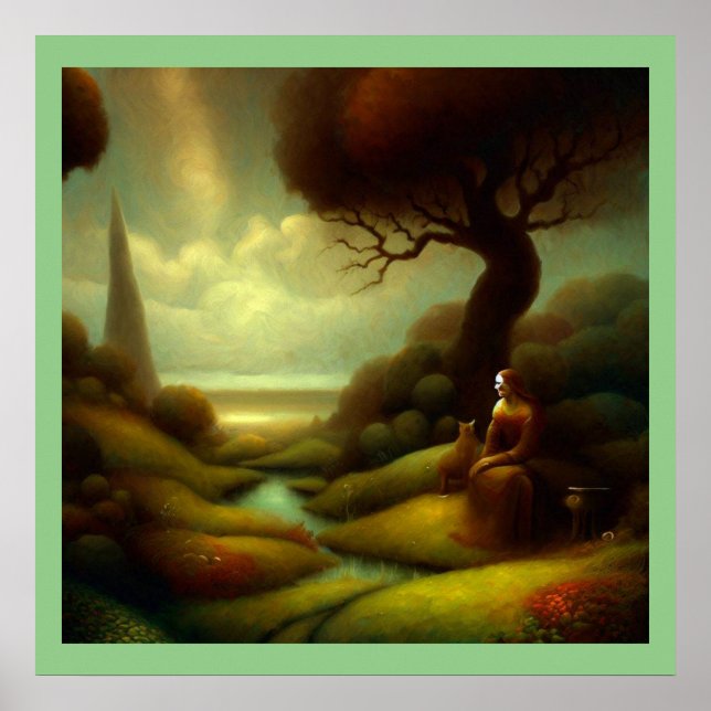 Fantasy Painting 7 - Katt och kvinna Poster (Framsidan)