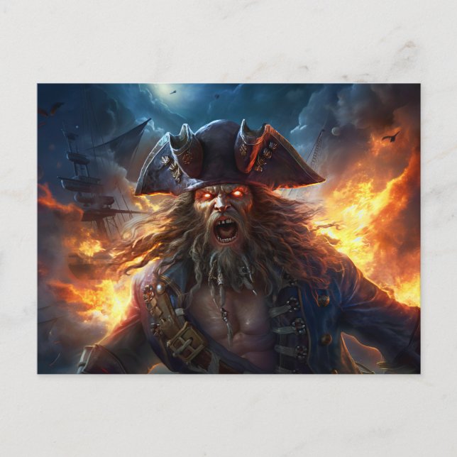 Fantasy Painting Flaming Pirate in Battle Scene Vykort (Framsida)