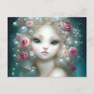 Fantasy Painting of a White Fuffy Baby Cat Vykort