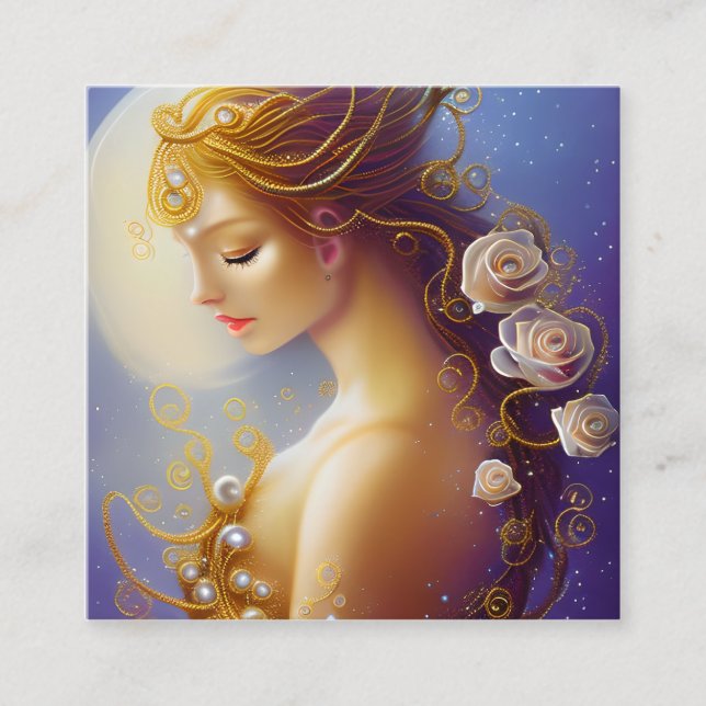 Fantasy Painting SciFi Exquisite Delicate Guld Int Fyrkantigt Visitkort (Framsida)