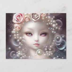 Fantasy Painting SciFi White Fuffly Baby Cat Vykort