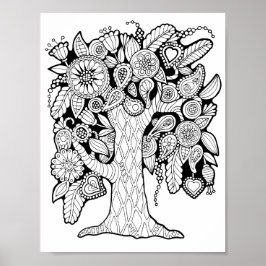 Fantasy Paisley Flower Träd Colour Page Art Poster