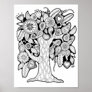 Fantasy Paisley Flower Träd Colour Page Art Poster